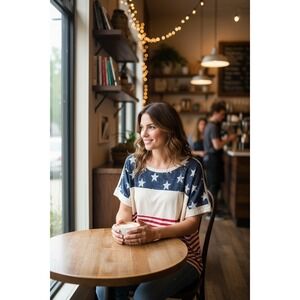 BIBI American Flag Stars and Stripes Oversized T-Shirt XL Womens Country Pride